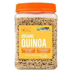 BetterBody Foods Organic Quinoa package on counter, gluten-free pantry staple.
