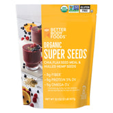 BetterBody Foods Organic Super Seeds chia close-up for fiber and omega-3 boosts in smoothies