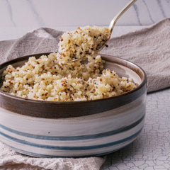 Organic quinoa label indicating USDA Organic, gluten-free, non-GMO.