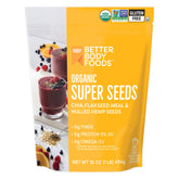 BetterBody Foods Super Seeds bag close-up showing a fiber-rich blend.