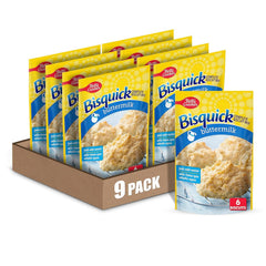 Betty Crocker Bisquick biscuit mix packaging on a kitchen shelf for quick family meals.