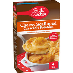Betty Crocker Cheesy Scalloped Potatoes box front, quick weeknight side.