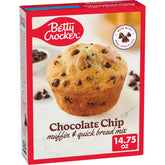 Betty Crocker chocolate chip muffin mix box ready for quick, delicious baking.