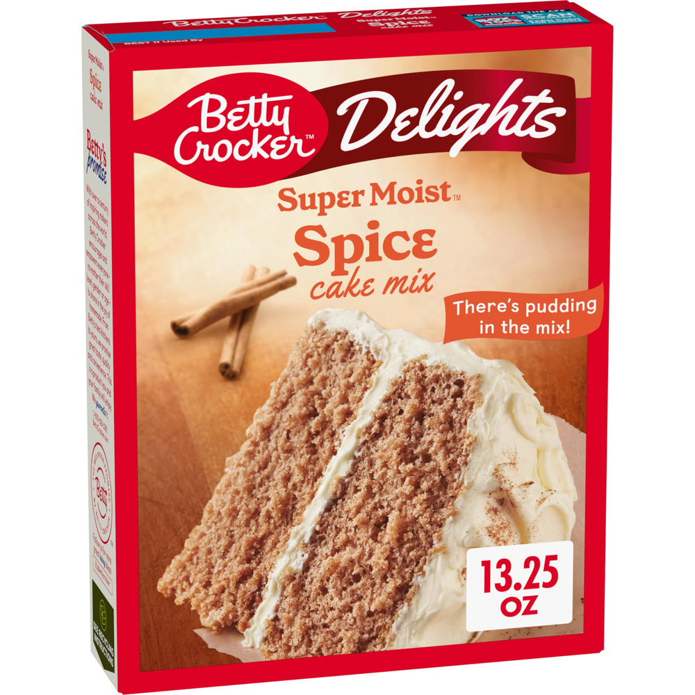 Betty Crocker Delights spice cake mix box for easy baking