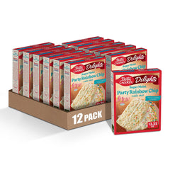 Betty Crocker Delights rainbow chip cake mix box ready for quick desserts