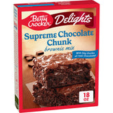 Betty Crocker Delights Supreme Chocolate Chunk Brownie Mix packaging ready for quick baking