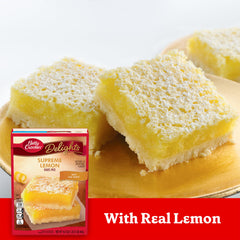 Betty Crocker Delights Supreme Lemon Bars brown-top finish signals perfect doneness.
