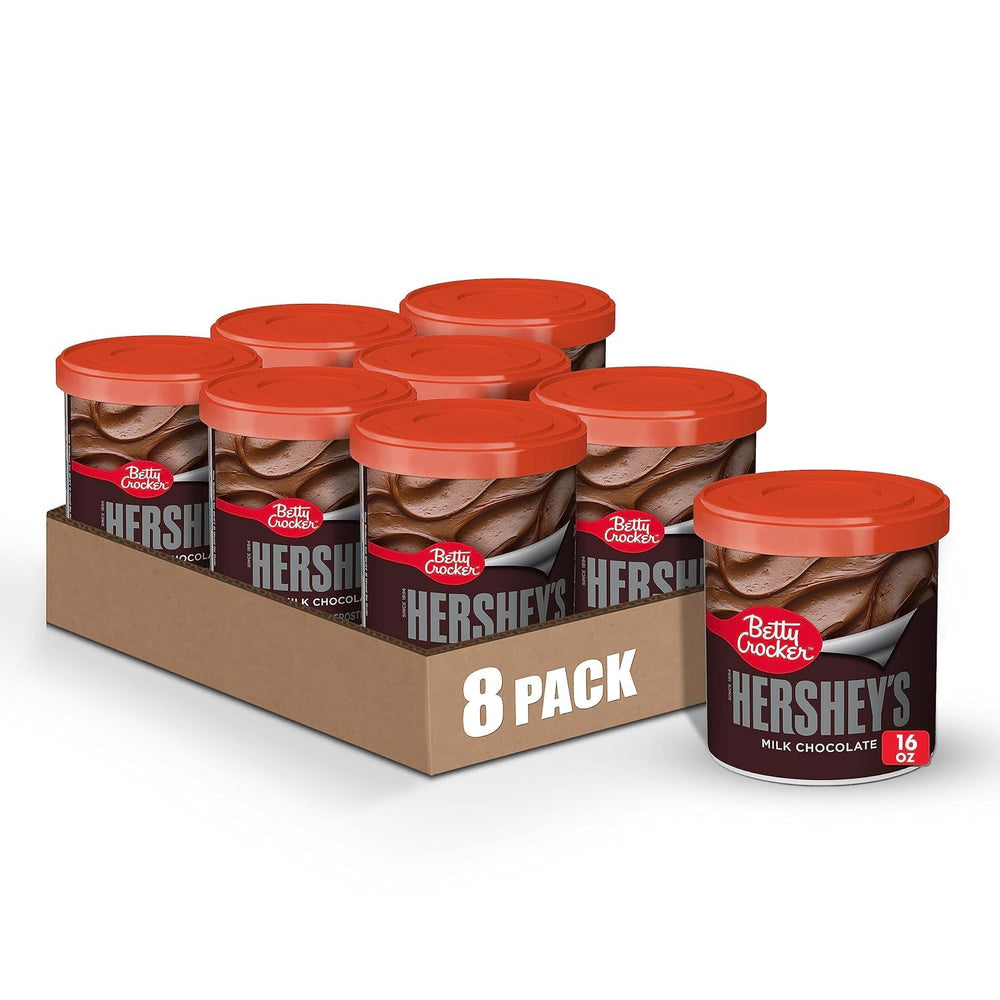 Betty Crocker Hershey's Milk Chocolate Frosting ready to spread on cakes and cupcakes for quick family desserts.