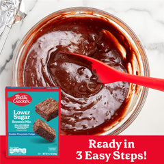 Betty Crocker Lower Sugar Brownie Mix in oven depicts fudgy chocolate goodness