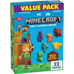 Betty Crocker Minecraft Fruit Flavored Snacks box front with value pack displayed