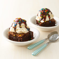 Oven-ready brownies being prepared using Betty Crocker mix