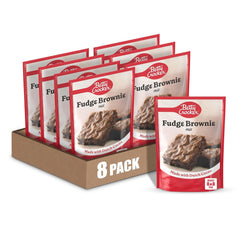 Betty Crocker brownie mix box ready for eight servings, quick dessert option