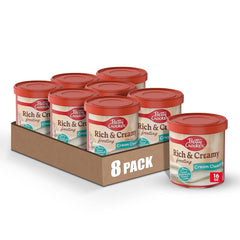 Betty Crocker rich and creamy frosting jar on counter for easy cake decorating