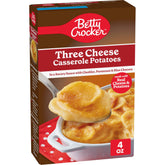 Betty Crocker Three Cheese Potatoes box front shows a quick weeknight side.