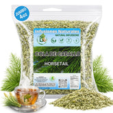 B-Experts Horsetail Tea loose-leaf close-up shows natural herb fibers for caffeine-free hydration.