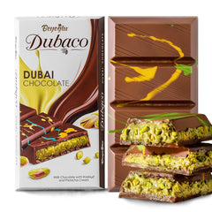 Beyoglu Dubaco Dubai chocolate bar with pistachio butter close-up for indulgent tasting.
