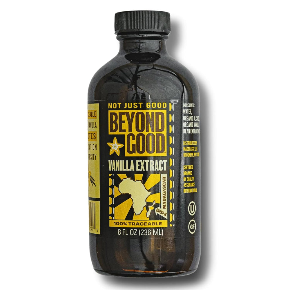 Beyond Good Bourbon Vanilla Extract bottle on shelf, rich aroma for baking.