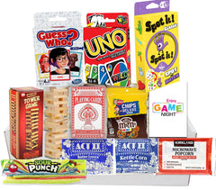 Beyond The Box game night basket with Uno pack for family fun