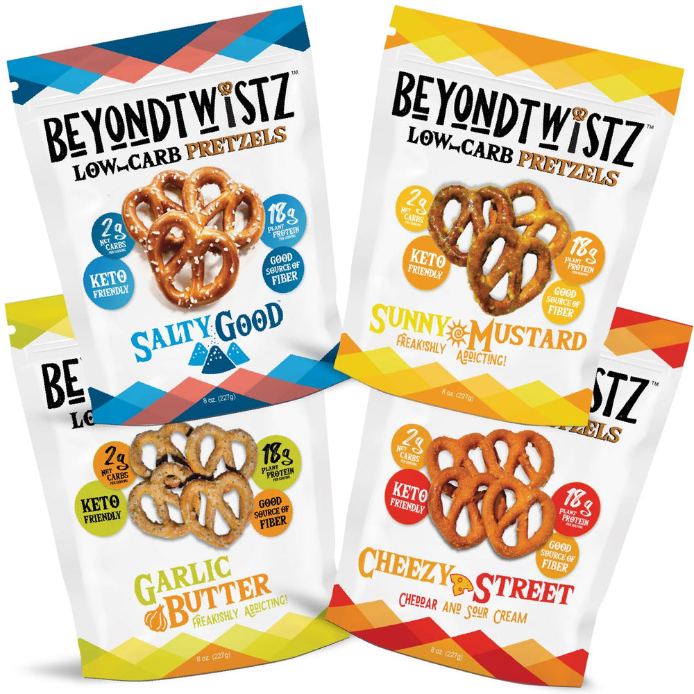 BeyondTwistz pretzels in a resealable pouch for freshness and convenience