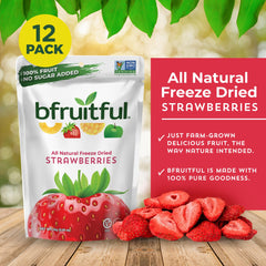 bfruitful freeze-dried strawberries pouch-back showing nutrition details.