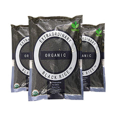 Bgreen Organic Black Rice 3 lb pack close-up, rich color and versatile pantry staple.