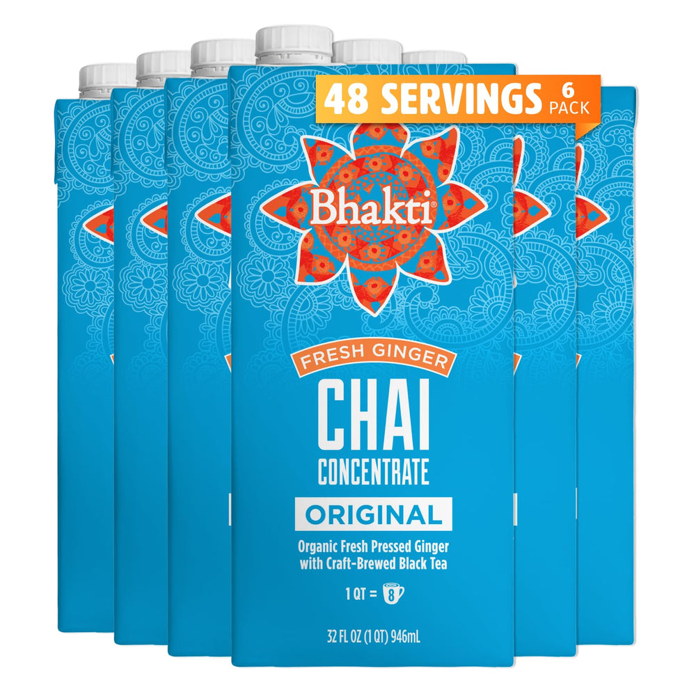 Bhakti Chai concentrate original bottle for café-quality lattes at home.