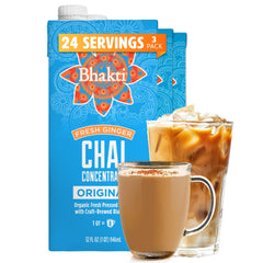 Bhakti Chai concentrate original bottle with bold spices for café-quality lattes at home.