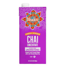 Bhakti Chai Tea Concentrate with organic ginger and black tea ingredients