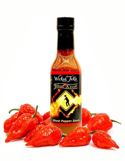 Bhut Kisser Ghost Pepper bottle pour shows bold heat for sauces and wings