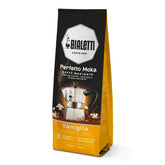 Bialetti Perfetto Moka Vanilla pack shot highlighting aroma-saving bag and aroma.