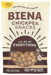 BIENA Chickpea Lil Bit Evrythin pack shot shows savory, protein-packed snack