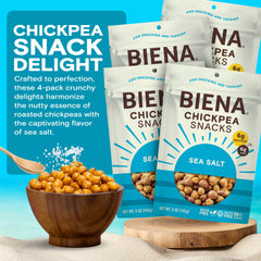 BIENA Chickpea Snacks Sea Salt close-up highlights crispy texture and savory flavor
