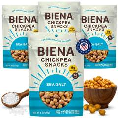 BIENA Chickpea Snacks Sea Salt pack showcases a crunchy, protein-rich treat on the go