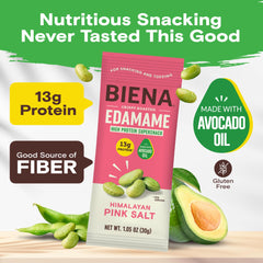 Biena Crispy Edamame closeup shows crunchy texture and savory flavor
