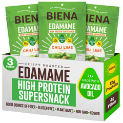 BIENA crispy edamame snack close-up shows a high-protein crunch perfect for quick bites.
