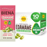 Biena Crispy Edamame Snack pack-front highlights portable high-protein satisfaction