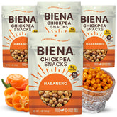 BIENA habanero chickpeas in a resealable bag for on-the-go snacking