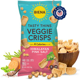 Biena Tasty Thins Sea Salt crisps for a crunchy veggie snack.