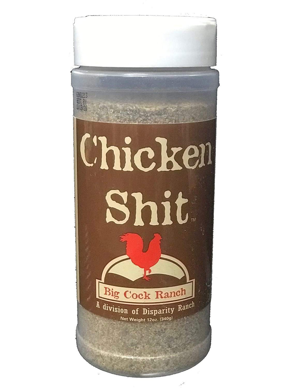Big Cock Ranch Chicken Shit seasoning bottle front ready for flavorful poultry prep.