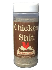 Big Cock Ranch Chicken Shit seasoning bottle front ready for flavorful poultry prep.