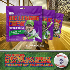 Grape Big League Chew on field as a game-day snack option