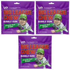 Big League Chew Grape 3-pack packaging showing a team-ready display