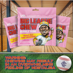 Big League Chew Pink Lemonade 2.12oz pouch ready for dugout use.