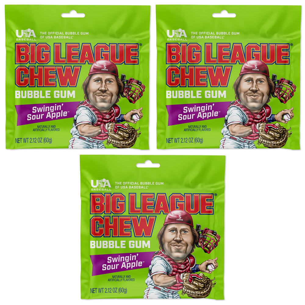 Big League Chew Sour Apple 3-pack box for game day snacking.
