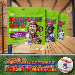 On-the-go chew from Big League Chew Sour Apple boosts team spirit.