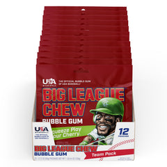 Big League Chew Sour Cherry shredded gum texture for a soft chew.