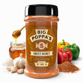 Big Poppa’s Sweet Money rub bottle front, gluten-free pork seasoning for flavorful meals
