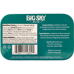 Big Sky Wintergreen Mints sugar-free label indicating no added sugars.