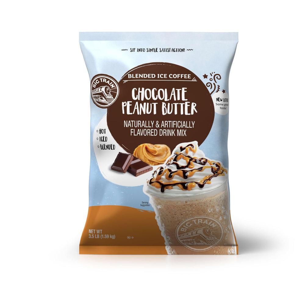 Big Train Chocolate Peanut Butter Blended Ice Coffee Mix poured for a creamy caffeine boost