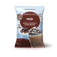 Big Train Mocha Blended Ice Coffee Mix packaging highlights premium ingredients for cafe-style drinks.